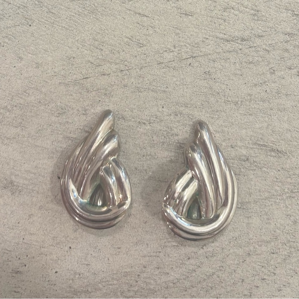 Vintage Sterling Silver Drop Earrings in a Scored Teardrop Shape